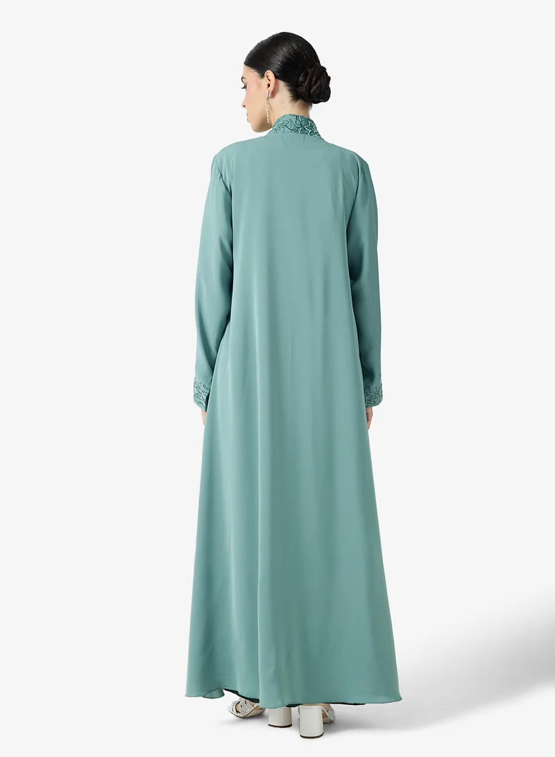 hayas closet Embroidered Open Abaya With Sheila